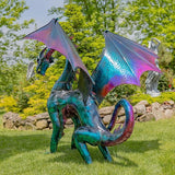 Zaer Ltd. Large Metal Dragon Statue, 89" L x 79" W x 73" H, Powder Coated (Oil-Slick Purple Blue)