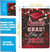 Graduation Garden Flag Class of 2025, Red Congrats Grade Flag for Outside Party Hanging Decorations 12x18 Inch Burlap
