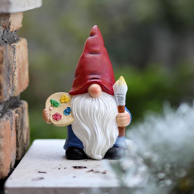 Garden Gnome with Paint Palette and Brush Statue Decoration Figurine Ornament for Indoor Outdoor Home Patio Yard Lawn,Gift for Mom