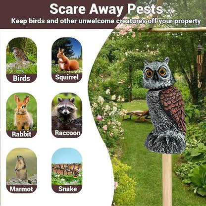 Fake Owl Decor - Rotating Head Garden Scarecrow for Outside Orchard Farm, Waterproof Outdoor Garden Statues, Plastic Owl Decor for Home Patio Yard Decorations