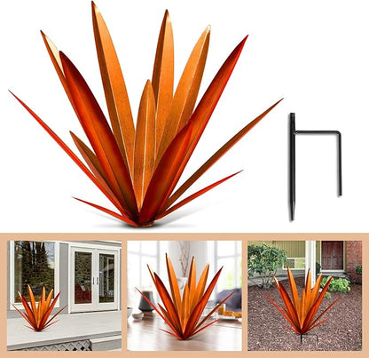 Homight Large Agave Sculpture Rustic Metal Agave Plant Outdoor Interior Decoration Outdoor Lawn Decoration Yard Wooden Posts Matching Garden Suitable for Patio…