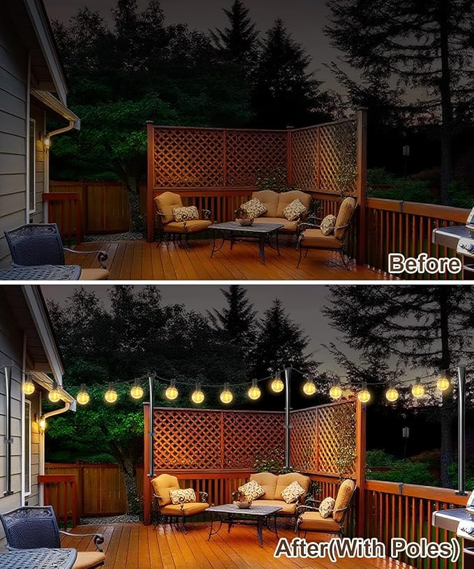 6 Pack String Light Poles for Deck, 5Ft Heavy-Duty Metal Deck Light Poles for Outside with Fixing Clips, Lighting Hanging Post Accessories for Patio Decor Garden Backyard Yard Fence Porch Decorations