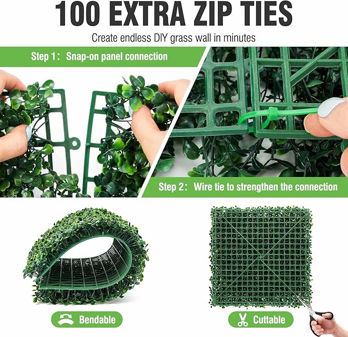 KASZOO 12 Pack 20"x20" Grass Wall Panels - Artificial Boxwood Panels for Greenery Wall Backdrop, Faux Greenery Grass Wall for Fence, Balcony, Patio, Home Decor, Outdoor Privacy Panels, 33 Sq. Ft.