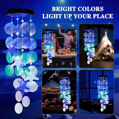 (New) Solar Wind Chime for Outside, Gift for Women Grandma Mom Wife Sister Girls, Solar Hanging Wind Chime Lights, LED Decorative Mobile Lights for Garden Yard Patio Decorations - Blue