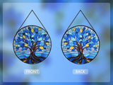 Stained Glass Window Hangings, Tree of Life with Hummingbird Suncatchers for Window, Treasured Gift for Mom, Grandma, Family and Friends (Blue, 6.7x6.7 in)