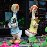 Garden Statues Couple Duck, Funny Cartoon Duck Garden Statues Indoor Outdoor Spring Decorations Cute Ducks Art Décor Goose for Yard Home Garden Patio and Office (2- Pack)
