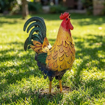 Zhengmy Metal Rooster Garden Statue Lifelike Colorful Metal Rooster Yard Decor Hand-Painted Iron Chicken Sculpture for Patio Lawn Backyard Farmhouse Outdoor Indoor Decoration(Multicolor)