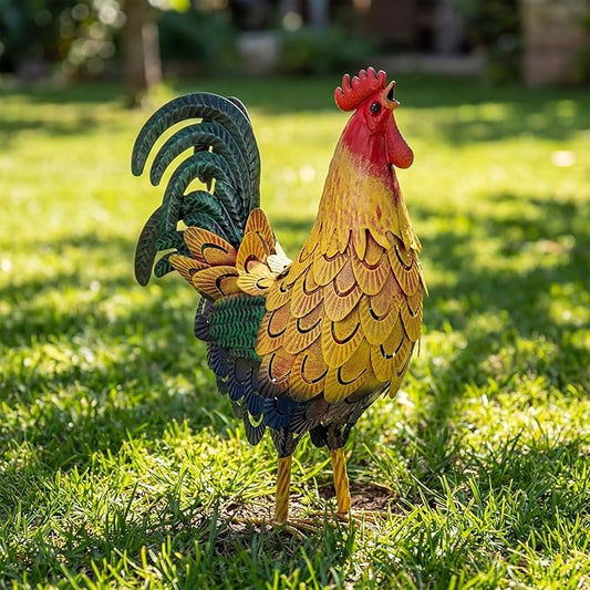 Zhengmy Metal Rooster Garden Statue Lifelike Colorful Metal Rooster Yard Decor Hand-Painted Iron Chicken Sculpture for Patio Lawn Backyard Farmhouse Outdoor Indoor Decoration(Multicolor)