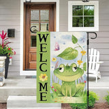 DLZDN Spring Summer Frog Garden Flag 12×18 Inch Double Sided Vertical Burlap Farmhouse Welcome Yard Flag Seasonal Outdoor Decor