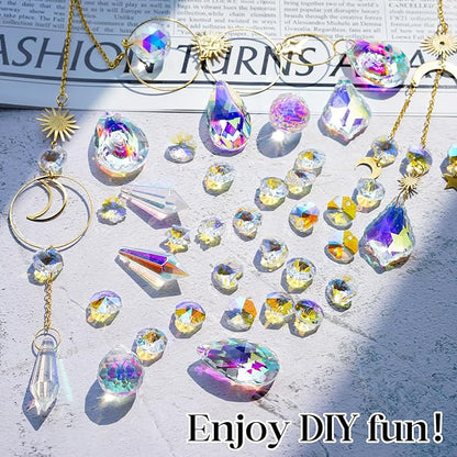 H&D HYALINE & DORA 215pcs DIY Crystal Suncatcher Kits for Adults Art Crafts Set with Rainbow Maker Prisms Pendant Sun Catchers Hanging Decor for Window Garden Wedding, Gold