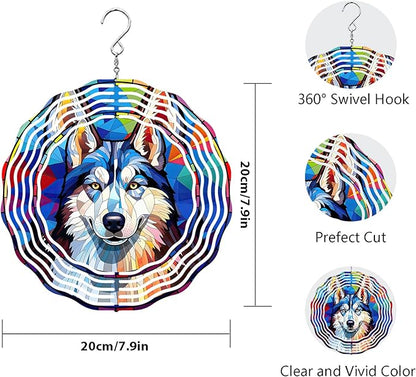 Husky Wind Spinner Pet Dog Memorial Gifts, Vibrant 3D Kinetic Metal Yard Art, Loss of Dogs Sympathy Gifts, Hanging Outdoor Garden Decor, 8" Decorative Wind Sculptures for Patio, Porch (Husky 5)