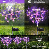 Solar Garden Lights Outdoor, 4 Pack Purple Lavender Solar Butterfly Lights Gardening Gifts for Women,Artificial Flowers Light Purple Halloween Garden Decor for Patio Yard Lawn Christmas