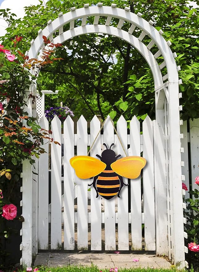 MACLARONX Wooden Bumble Bee Decor 12" Large Honey Bee Cutouts Wall Sign Crafts for Porch front door Home Patio Yard Garden Home Decorations