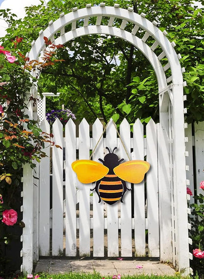 MACLARONX Wooden Bumble Bee Decor 12" Large Honey Bee Cutouts Wall Sign Crafts for Porch front door Home Patio Yard Garden Home Decorations