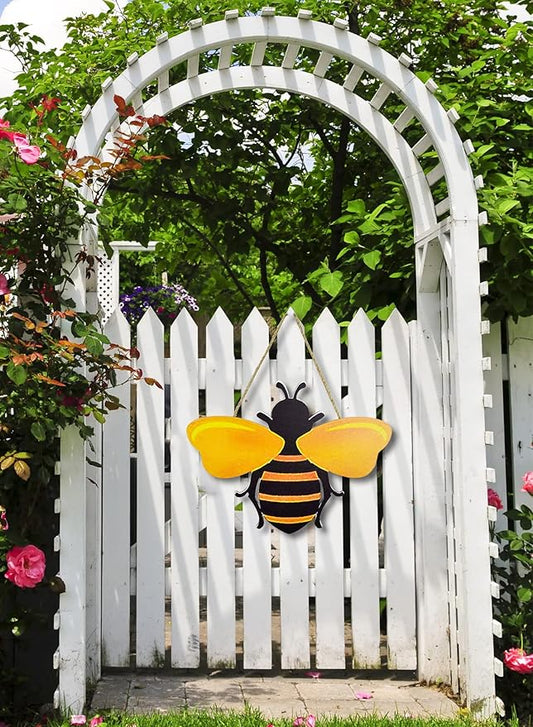MACLARONX Wooden Bumble Bee Decor 12" Large Honey Bee Cutouts Wall Sign Crafts for Porch front door Home Patio Yard Garden Home Decorations