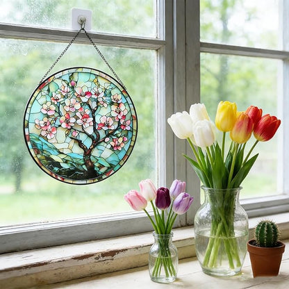 7.87" Sun Catchers Indoor Window,Butterfly Stained Glass Window Hanging, Window Suncatcher Hanging Ornaments Wall Art, Hand-Painted Glass Panel Home Decor (Style M)
