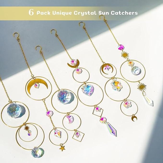 H&D HYALINE & DORA 6PCS Crystal Suncatcher Hanging Sun Catcher with Crystals Chain Pendant Ornament Crystal Balls for Window Home Garden Decor