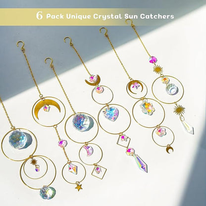 H&D HYALINE & DORA 6PCS Crystal Suncatcher Hanging Sun Catcher with Crystals Chain Pendant Ornament Crystal Balls for Window Home Garden Decor