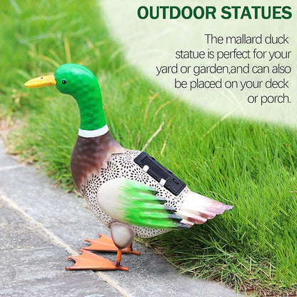 Solar Ducks Outdoor Statue, Hand-Painted Iron Mallard Duck Sculpture, 9.8 x 11.22 Inches Garden Yard Lawn Art Decor for Indoor Outdoor Home Patio Decor Accent