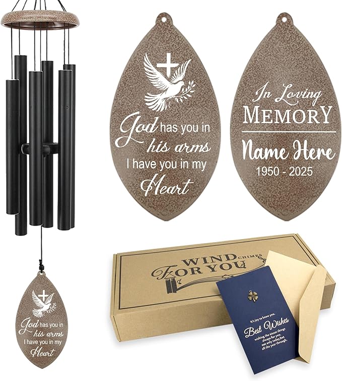 ASTARIN Personalized Sympathy Wind Chimes, Sympathy Gifts for Loss Mother Wife Husband, Deep Tone Large Personalized Wind Chime for Indoor Outside, in Loving Memory of Loved One, Produced in USA