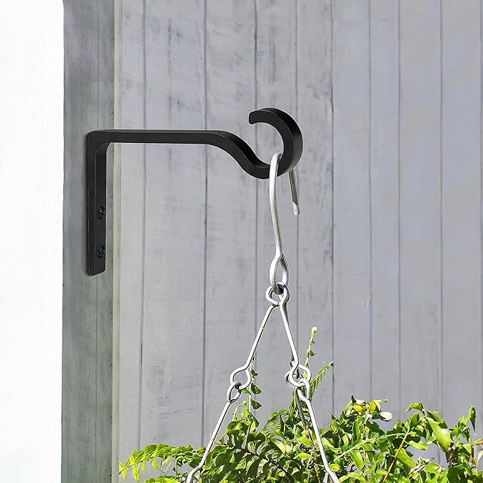 Monarch Abode Plant Hangers – Wall Mount Plant Hooks for Hanging Baskets, 6 Inch Metal Black Fence Wall Plants Hanger for Outdoor Indoor, Flower Pot, Bird Feeder, Wind Chime Bracket, 2 Pack