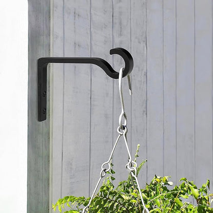 Monarch Abode Plant Hangers – Wall Mount Plant Hooks for Hanging Baskets, 6 Inch Metal Black Fence Wall Plants Hanger for Outdoor Indoor, Flower Pot, Bird Feeder, Wind Chime Bracket, 2 Pack