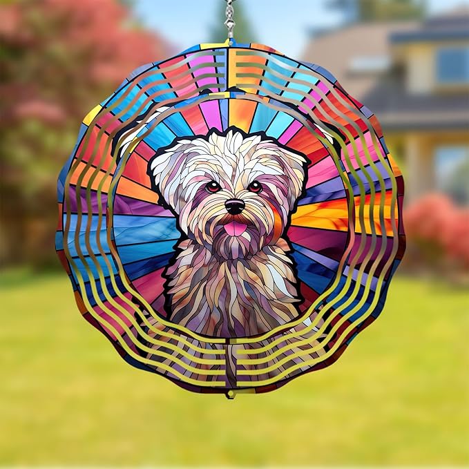 Maltese Dog Wind Spinner Pet Dog Memorial Gifts, Vibrant 3D Kinetic Aluminum Metal Yard Art, Loss of Dogs Sympathy Gifts, Hanging Outdoor Garden Decor, 8" Wind Sculptures for Patio, Porch (Maltese3)