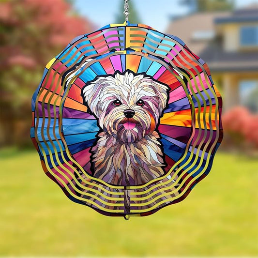 Maltese Dog Wind Spinner Pet Dog Memorial Gifts, Vibrant 3D Kinetic Aluminum Metal Yard Art, Loss of Dogs Sympathy Gifts, Hanging Outdoor Garden Decor, 8" Wind Sculptures for Patio, Porch (Maltese3)