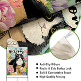 Artofy Welcome Spring Summer Tuxedo Cat Large Decorative House Flag, Tulip Flower Butterfly Yard Garden Outside Decor Pet Owner Lover Gift, Seasonal Floral Outdoor Home Decoration Double Sided 28 x 40