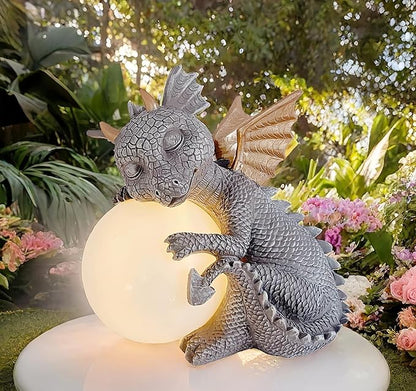 8.7" Solar Dragon Garden Statue,LED Figurine Light,Resin Outdoor Sculpture,Solar Patio Accent Decor,Night Garden Light Statue,Powered Sculpture Yard Art,Landscape Decor,Path Light Ornament