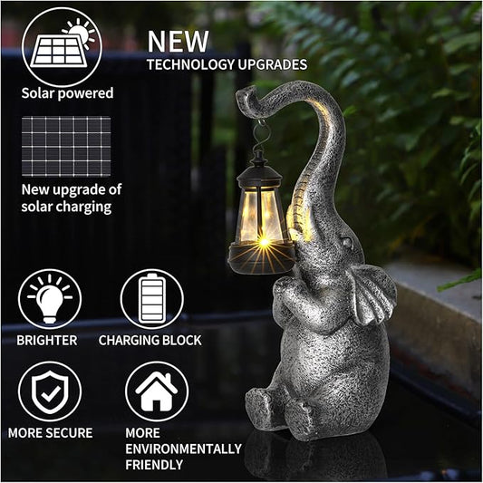 Solar Powered Garden Decoration Elephant Outdoor Statue, Birthday Gift for Lady, Mom Grandma Elder, Balcony, Garden, Patio, Lawn Elephant Decoration