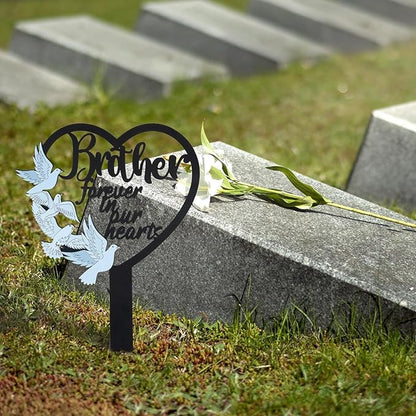 HPMAISON 11 inch Metal Brother Memorial Stake Grave Decorations for Cemetery Gravesite Sympathy Markers Waterproof Memorial Gifts for Loss of Brother Tombstones Plaque Outdoors Lawn Yard Decor