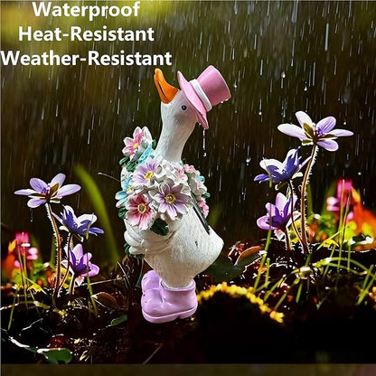 Outdoor Solar-Powered Goose Statue – Garden Goose Decor with Solar Light, Resin Solar Garden Statue Waterproof for Lawn Patio Porch Yard– Goose Figurine Gift for Mom, Grandma, Women Garden Lovers