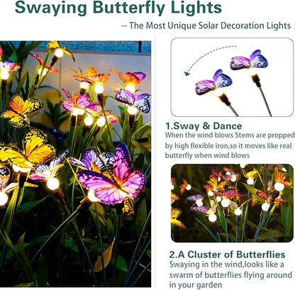 TONULAX Solar Garden Lights - 10 Pack Swaying Butterfly Light, Swaying in The Wind, Solar Outdoor Lights, Yard Patio Pathway Decoration, High Flexibility Iron Wire & Realistic Butterflies(10 Pack)