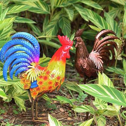 Metal Rooster Chicken Yard Art Outdoor Decor Large Chicken Garden Statue & Sculpture for Lawn Patio Backyard Kitchen Home Decorations, B-ROS04