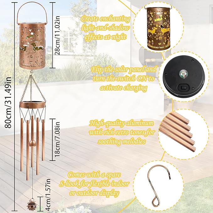 Dachshund Solar Wind Chimes for Outside, Dachshund Wiener Dog Gifts for Women Solar Lantern Windchime, Garden Decorative Hanging Lights for Patio Porch Yard Lawn Decor