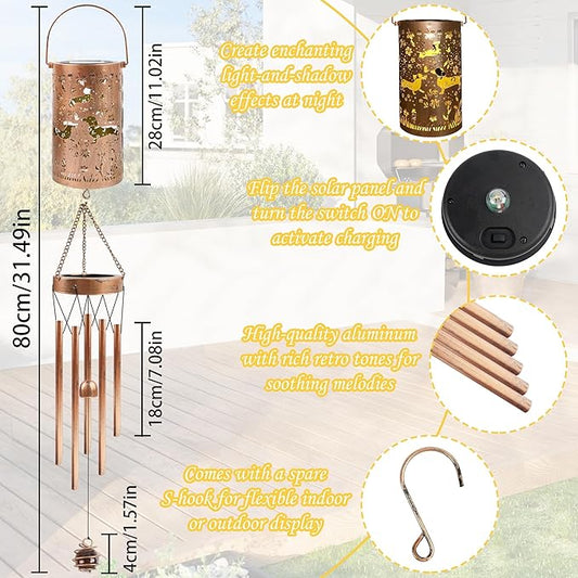 Dachshund Solar Wind Chimes for Outside, Dachshund Wiener Dog Gifts for Women Solar Lantern Windchime, Garden Decorative Hanging Lights for Patio Porch Yard Lawn Decor