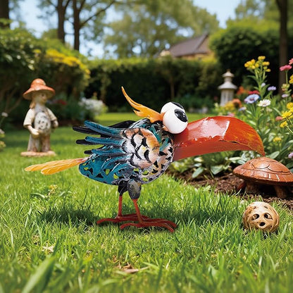 Bird Sculpture Yard Decor - Funny Shut Up Big Eyes Metal Birds Statue for Garden Patio Lawn Outdoor Standing, Art Figurine Desk Decoration Ornament Gifts for Housewarming Christmas