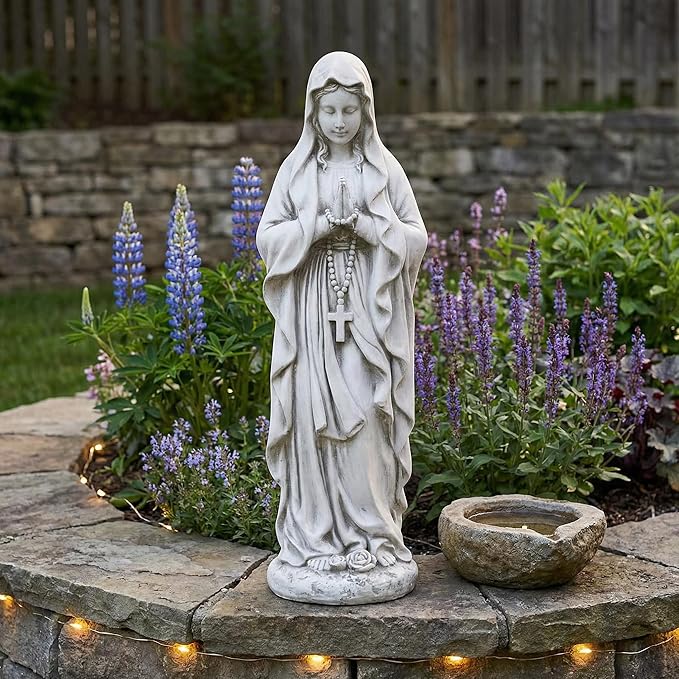 Virgin Mary Statue, 29.9'' H Outdoor Statue Garden Decor Mother Mary Statue for Patio Yard Home Hallway Lawn Magnesium Oxide Stone Religious Indoor/Outdoor Decor