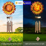 Solar Wind Chimes for Outside, 39.4" Sunflower Wind Chimes Outdoor Solar Lights Waterproof Hanging Garden Decorative Sunflower Lights for Yard Patio Memorial Gift