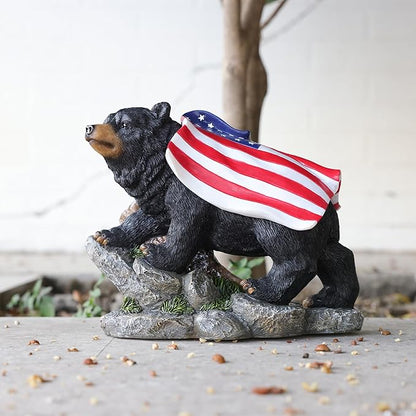 Suyorpe Bear Solar Lights Outdoor Statue - Garden Black Bear with Light up American Flag Solar Animals Outdoor Waterproof Decor for Patio,Porch,Balcony,Yard,Lawn