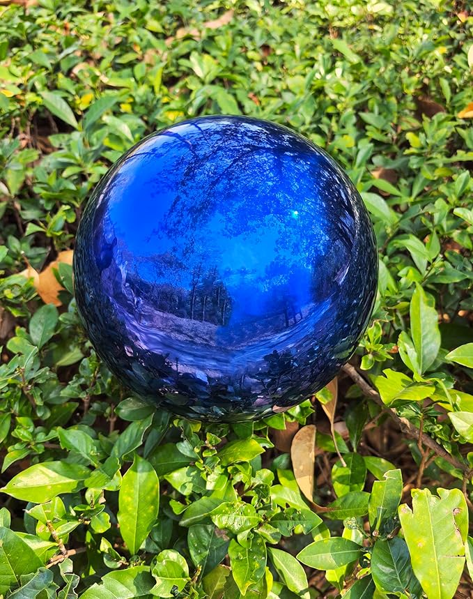 Gazing Ball for Garden Decor - 8-Inch Hollow Metal Sphere for Outdoor & Indoor Use, Patio, Yard, Flower Bed Accent Piece (Blue)