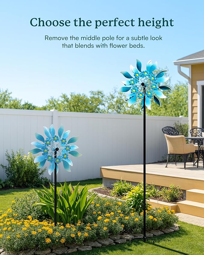 Wind Spinners Outdoor, Large Metal Garden Wind Spinners with Stake, Kinetic Windmill for Yard, Lawn, Patio, Backyard, Gift Ideas for Garden Lovers (15'' W x 71'' H)