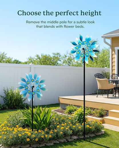 Wind Spinners Outdoor, Large Metal Garden Wind Spinners with Stake, Kinetic Windmill for Yard, Lawn, Patio, Backyard, Gift Ideas for Garden Lovers (15'' W x 71'' H)