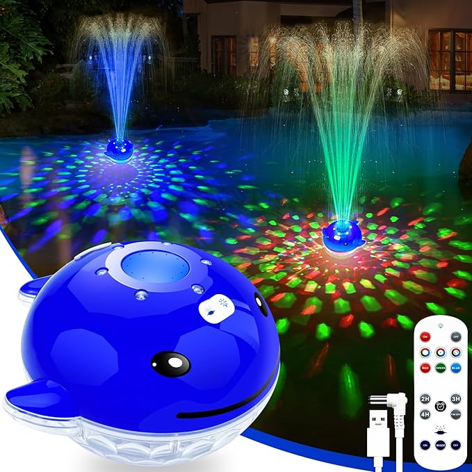 ChlorStar Pool Fountain with Remote, Dolphing Floating Pool Fountain with Lights, Above Ground Pool Water Fountains with Anchor, Swimming Pool Fountains for Inground Pool-1PC,Blue