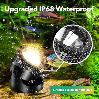 POPOSOAP Solar Pond Lights, 3-in-1 Warm White Underwater Pond Lights, IP68 Waterproof LED Landscape Spotlights for for Pond, Garden, Patio, Fountain, Pool, Waterfall Decoration(3 Head Lamp)-P63H