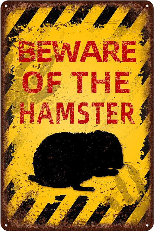 Vintage Hamster Metal Sign Beware of Hamster Aluminum Sign Funny Beware Animal Decor 12"x8" Inch
