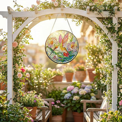 Stained Glass Window Hanging Hummingbird Sun Catcher, Colorful Bird Suncatcher for Window Decor, Handmade Style Hanging Ornament for Home, Garden, Patio Gift