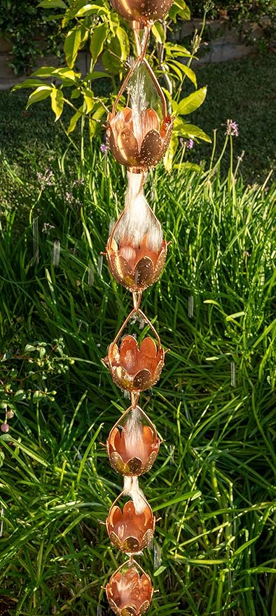 Stanwood Rain Chain Lotus Lily Flower Copper Rain Chain, 8-Feet