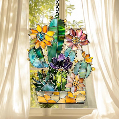 Succulent and Cactus Flower Pot Acrylic Sun Catchers Indoor Windown Suncatchers for Windows Hanging Christmas Suncatchers Window Decor Outdoor